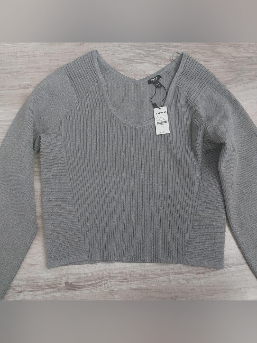 Express Gray Ribbed V-Neck Sweater